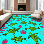 Oceanic Green Turtle Coral Swirls Rug