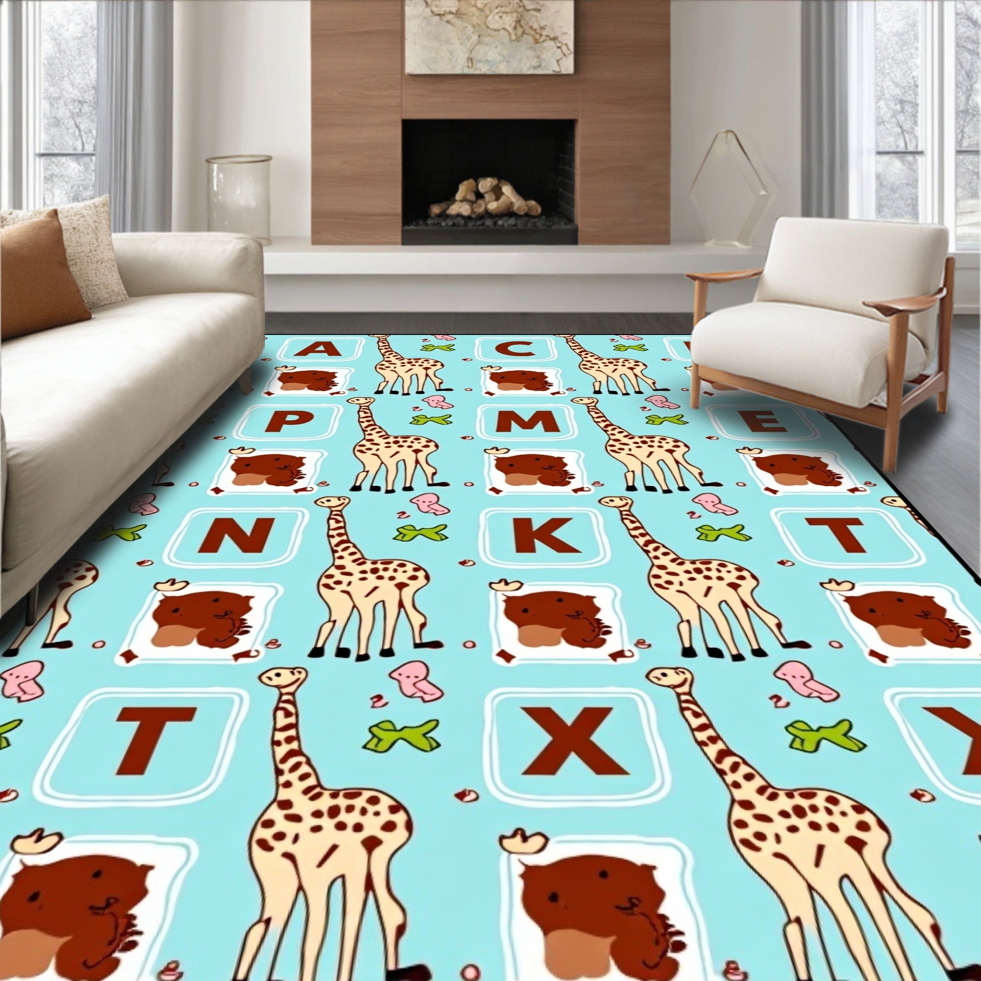 Whimsical Giraffe Alphabet Animals Rug