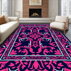 Fuchsia Baroque Floral Bordered Rug