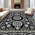 Black and White Sunburst Floral Medallion Rug