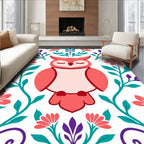 Coral Owl Floral Garden Rug