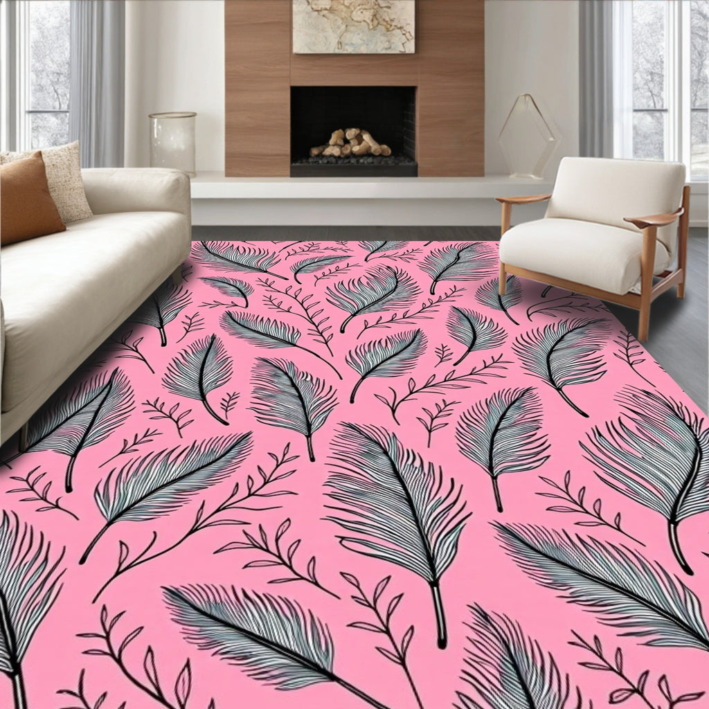 Pink Feather Botanical Arrangement Rug