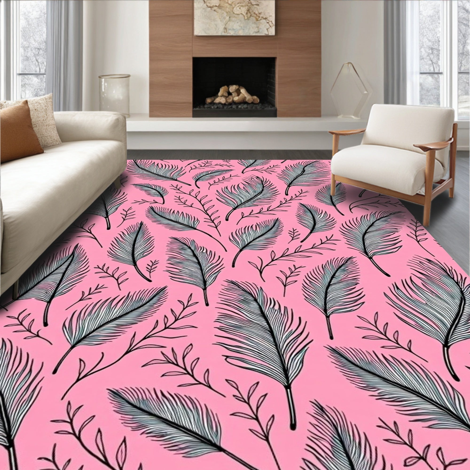 Pink Feather Botanical Arrangement Rug
