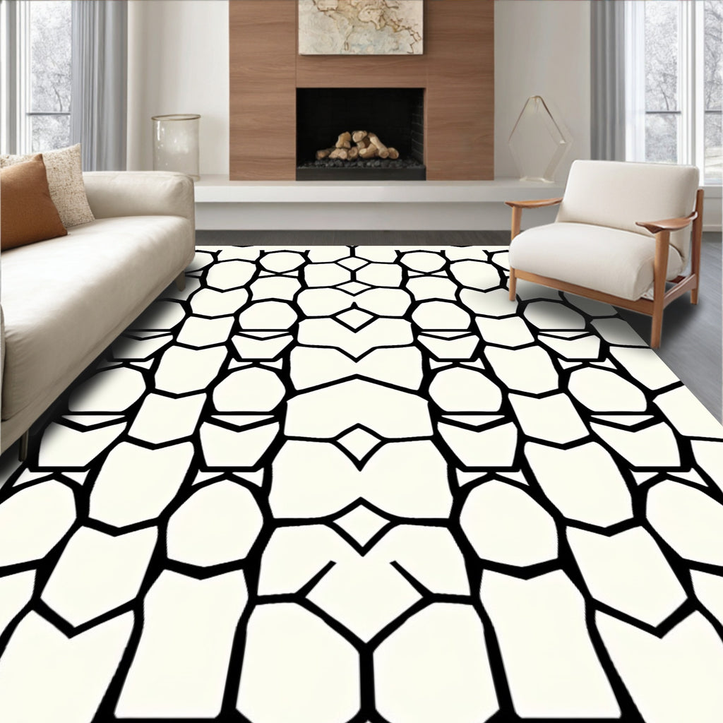 Cream and Black Chain Link Rug