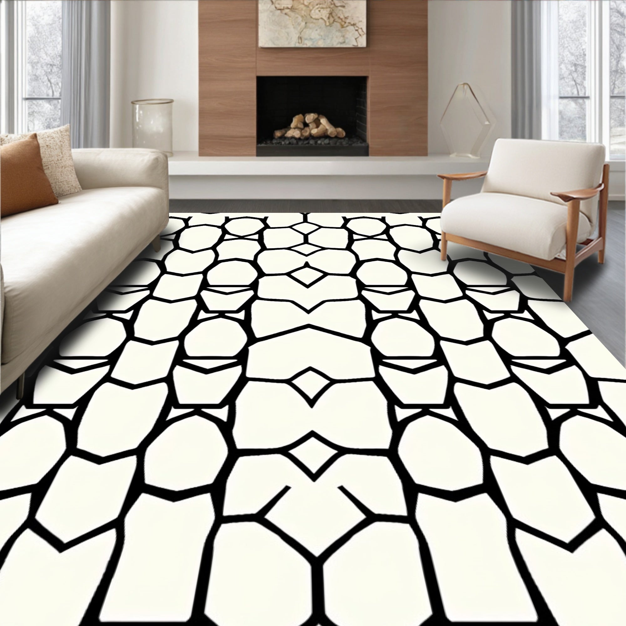 Cream and Black Chain Link Rug