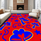 Whimsical Blue Mushroom Stars Red Rug