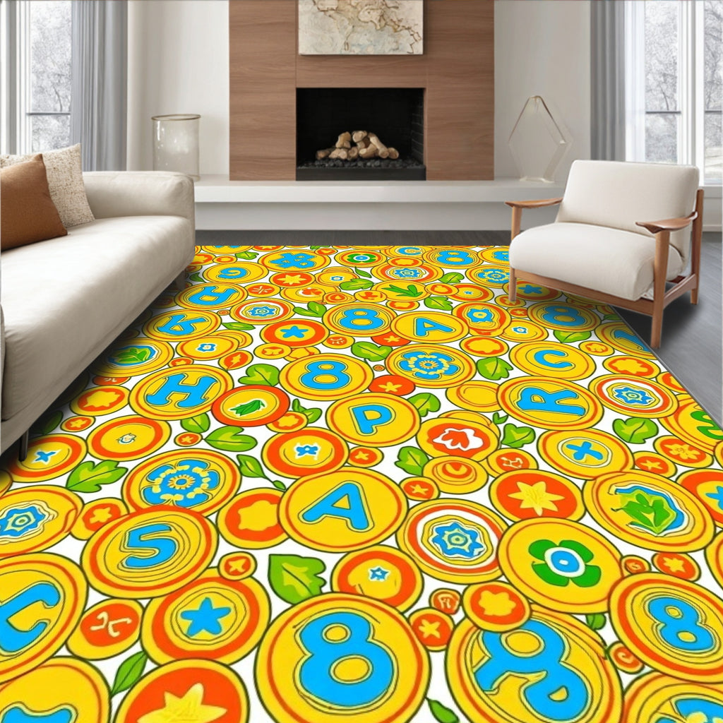 Whimsical Alphabet Circles And Numbers Rug