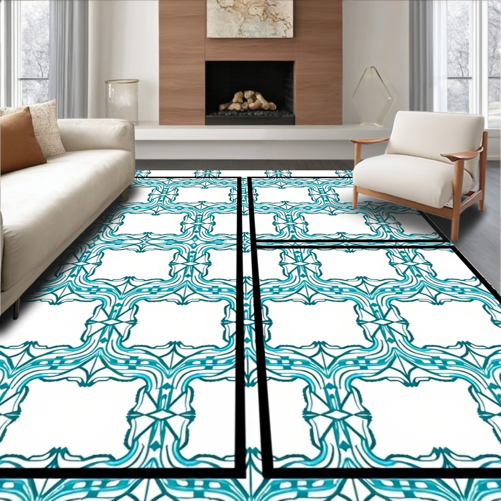 Teal Decorative Lattice Art Rug