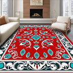 Crimson Teal Floral Medallion Border Rug