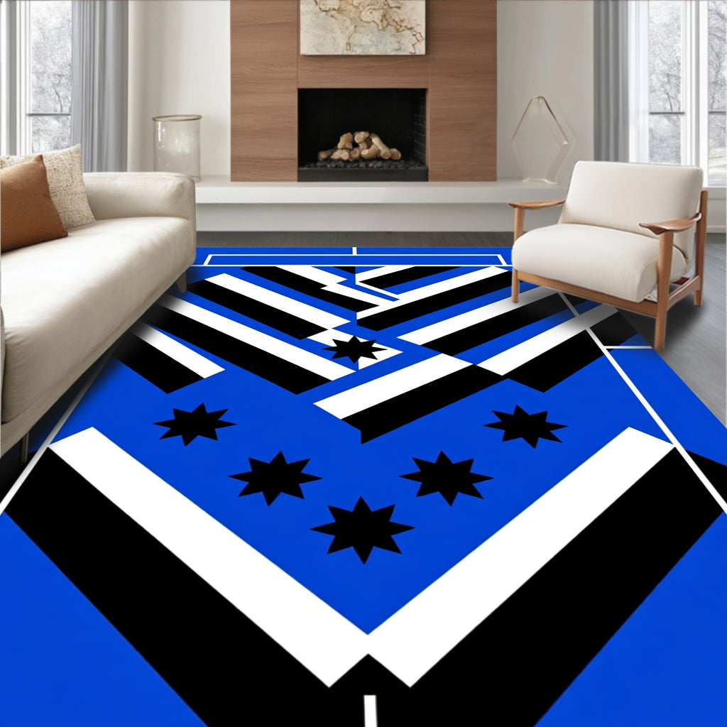 Bold Blue Geometric Stripe Star Rug