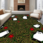 Whimsical Penguin Red Floral Swirl Rug