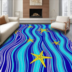 Yellow Starfish Blue Aqua Wave Rug