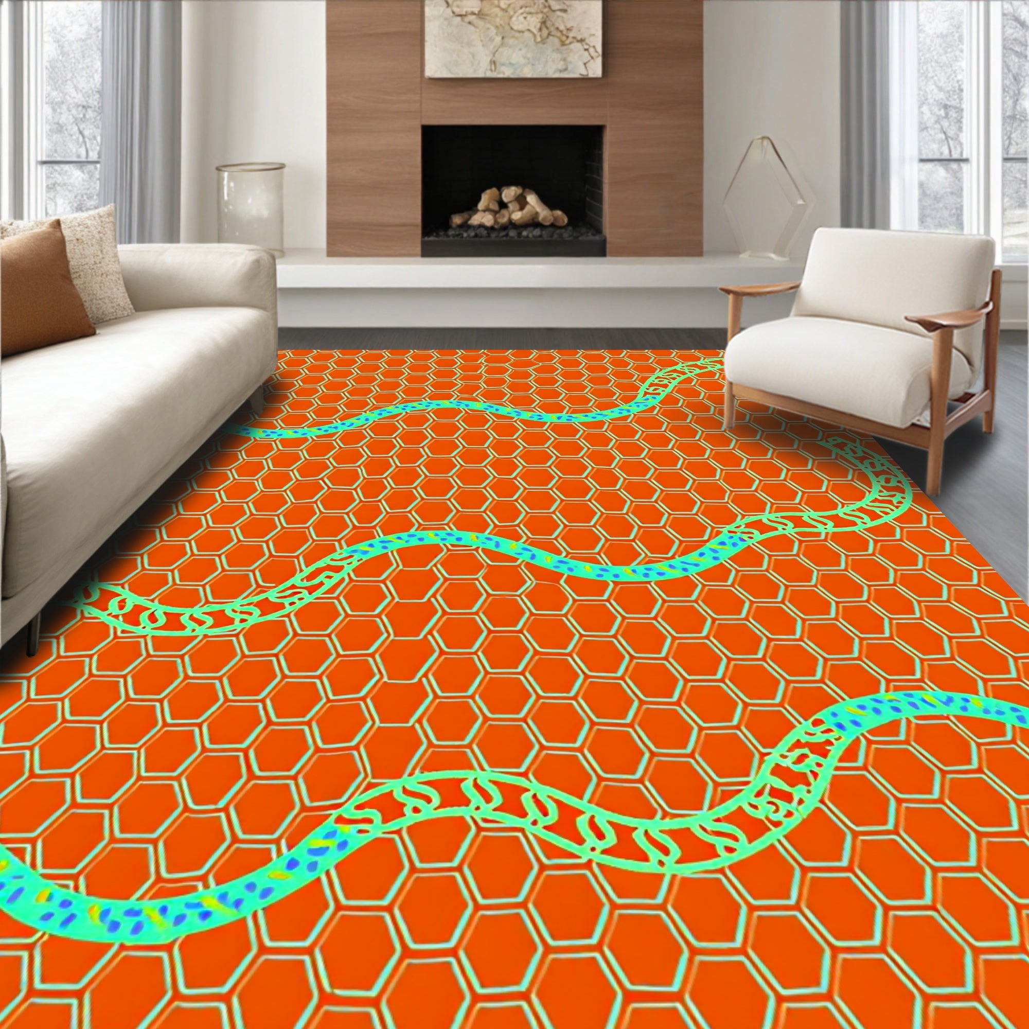 Orange Honeycomb Waves Rug