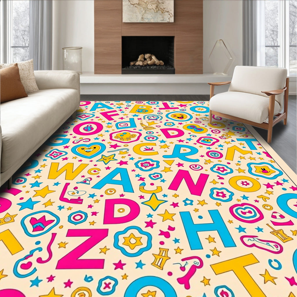 Alphabet Hearts Stars Fun Rug