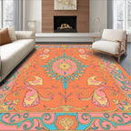 Vibrant Orange Floral Swirl Garden Rug