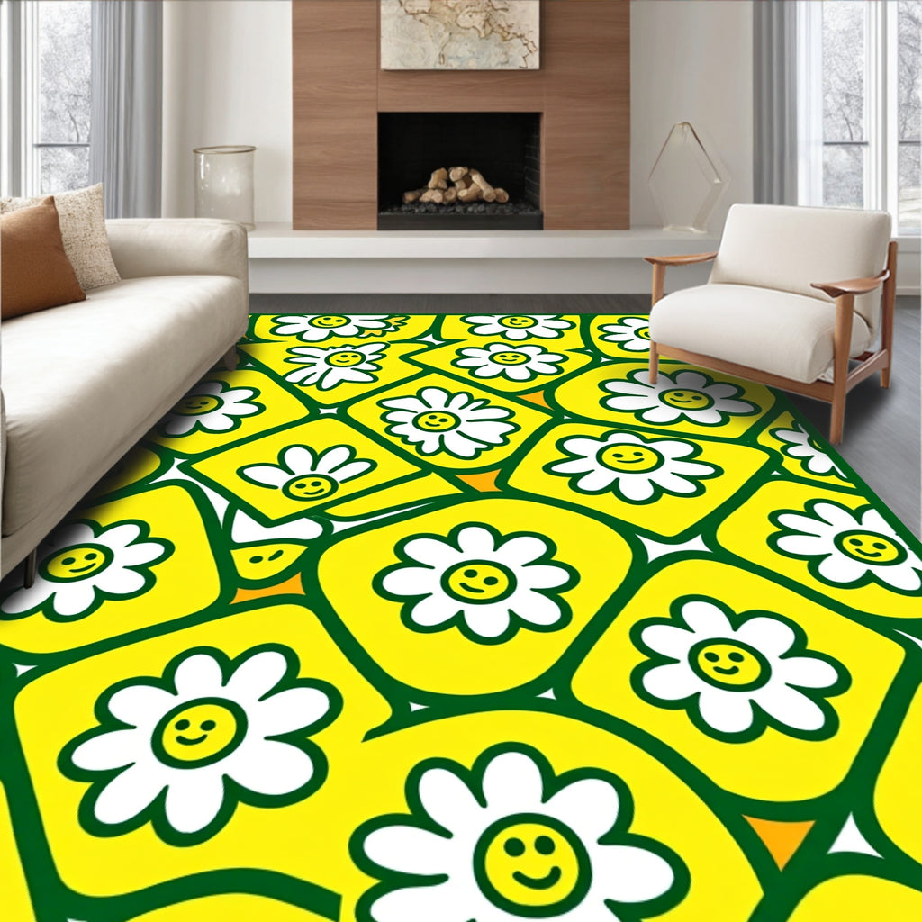 Happy Yellow Daisy Mosaic Rug