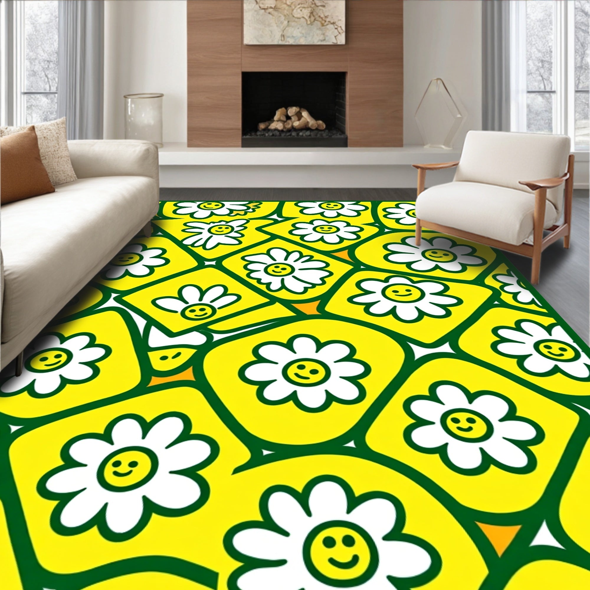 Happy Yellow Daisy Mosaic Rug