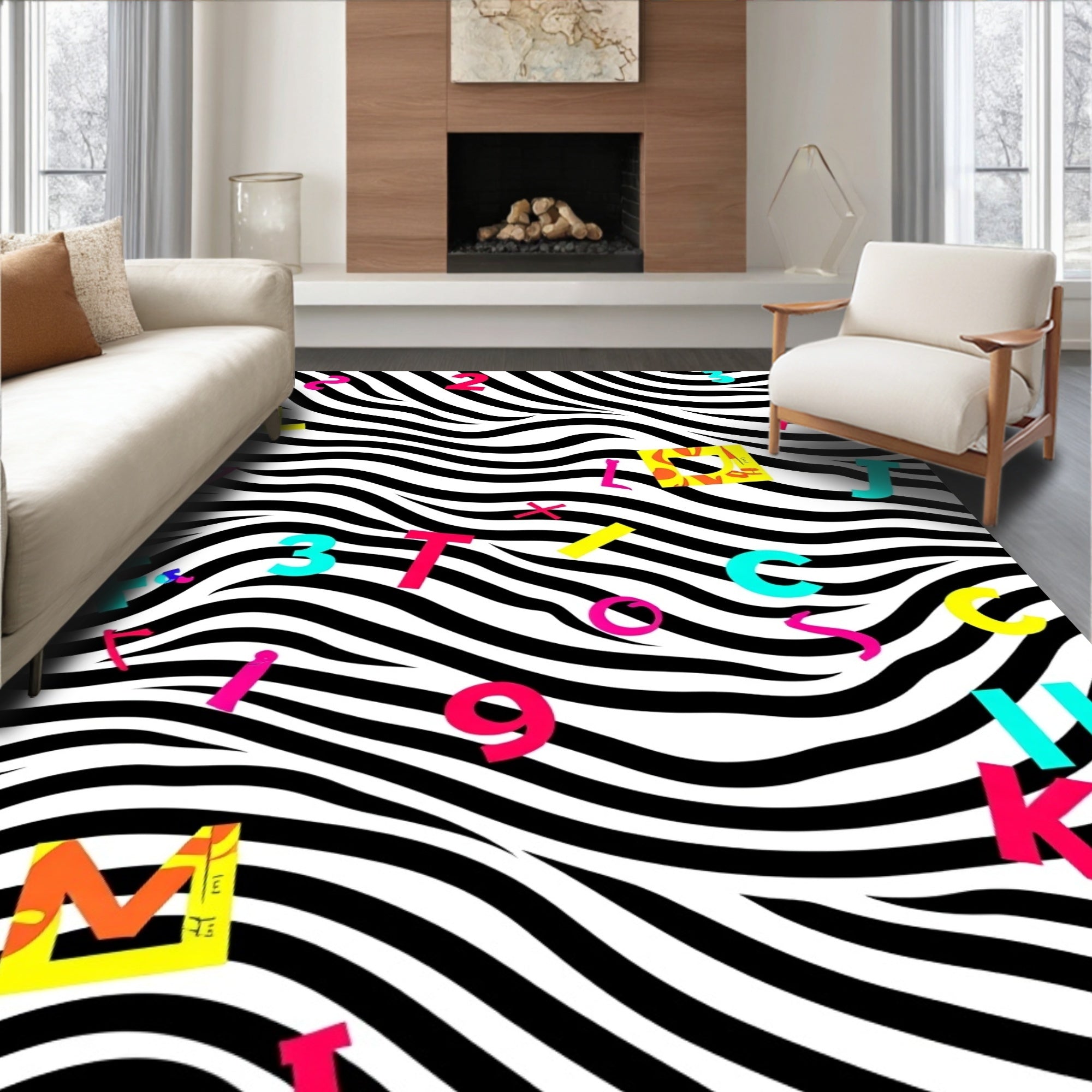 Vibrant Alphabet Zebra Wave Rug