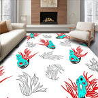 Turquoise Red Tribal Fish Collage Rug