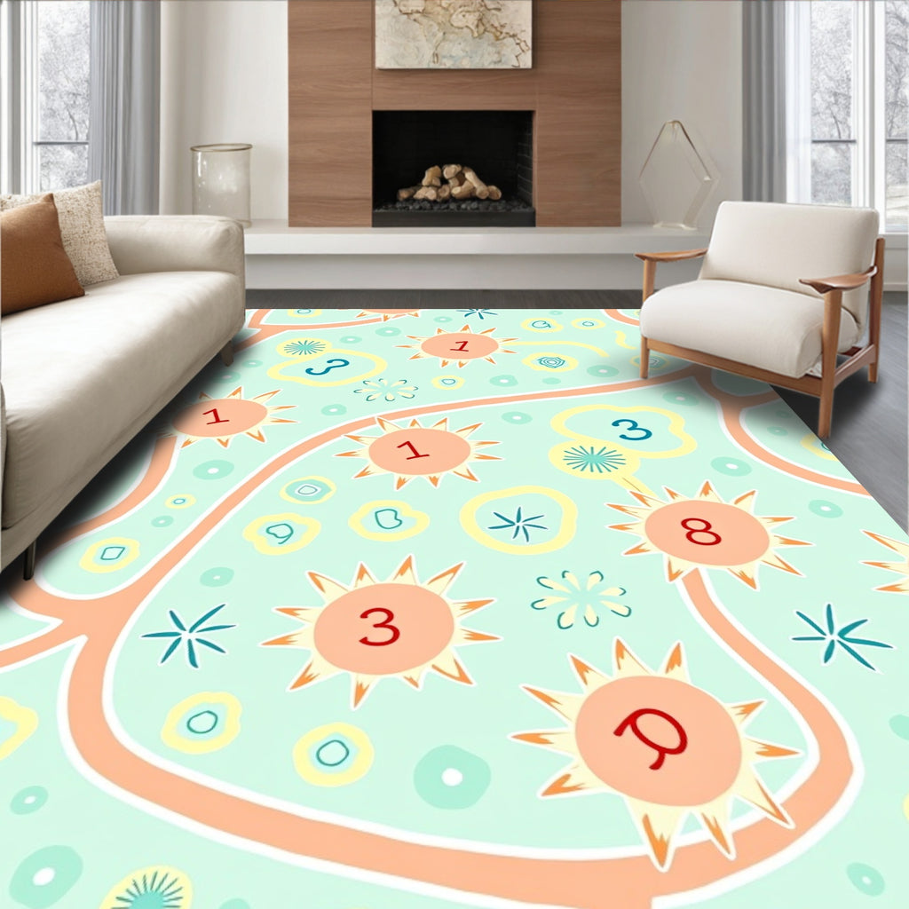 Whimsical Sunburst Botanical Numbers Rug