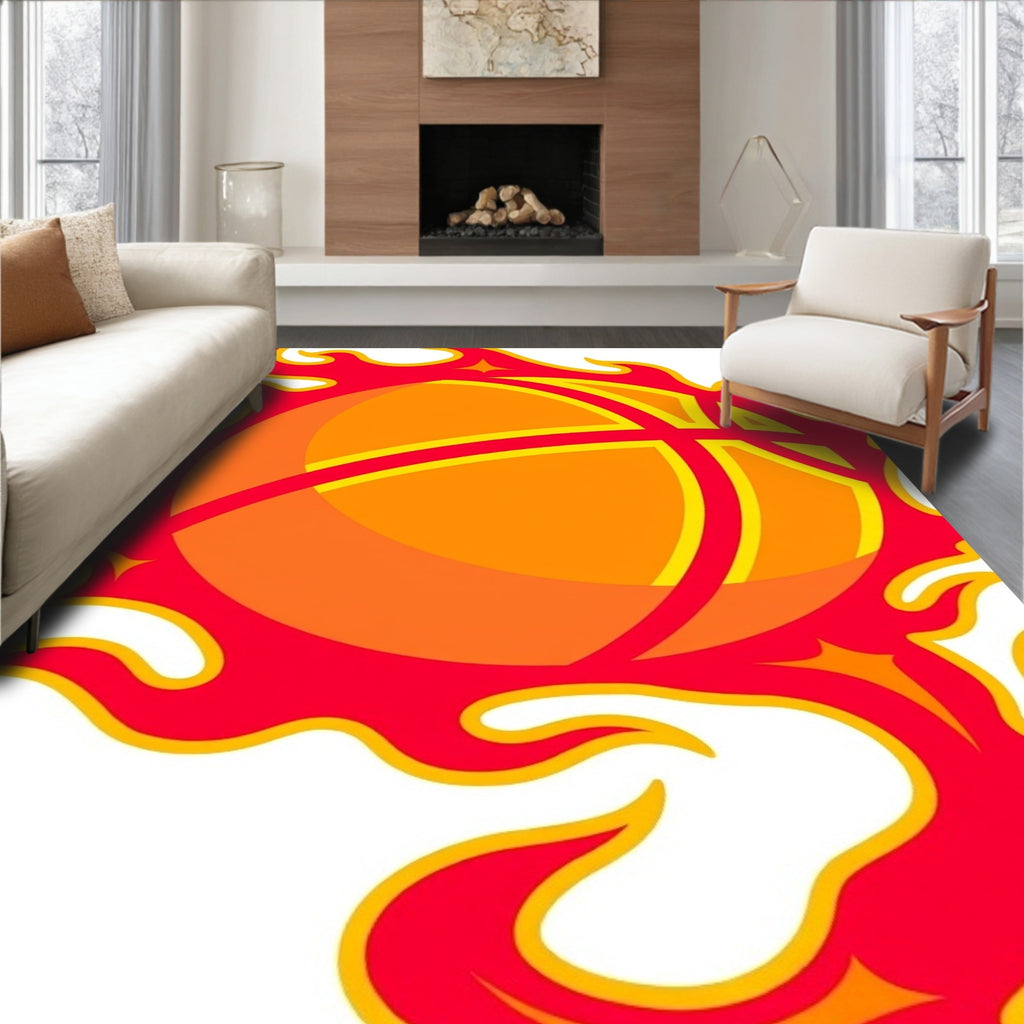 Flaming Basketball Fire Graphic Rug