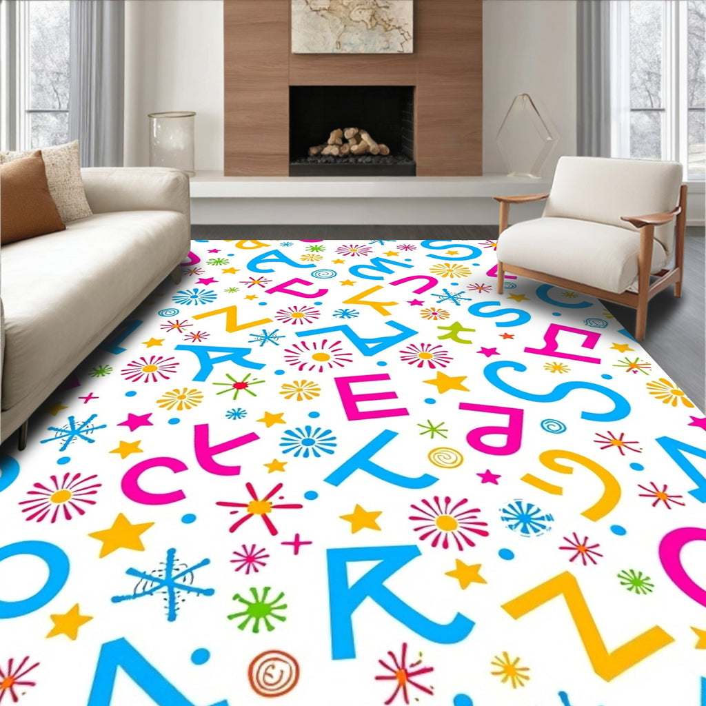 Colorful Alphabet Stars Flower Collage Rug