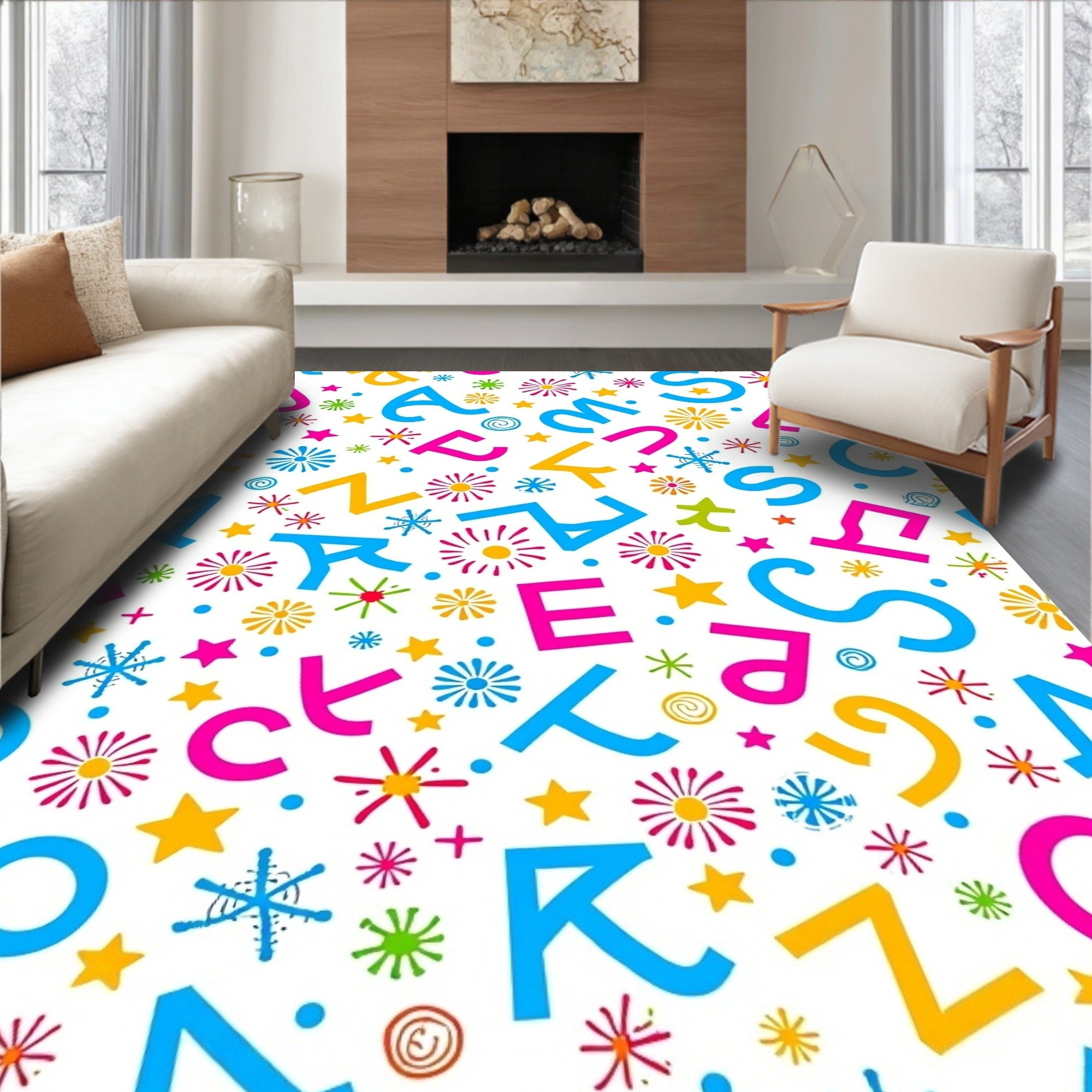 Colorful Alphabet Stars Flower Collage Rug