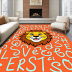 Playful Lion Alphabet Orange Background Rug