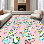 Playful Pink Abstract Doodle Characters Rug