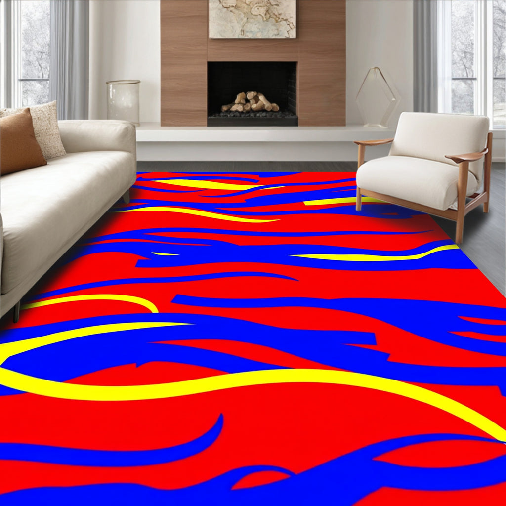 Bold Red Blue Yellow Swirl Rug