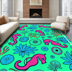 Whimsical Pink Seahorse Coral Garden Rug