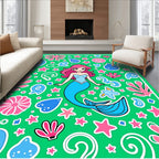 Pink Mermaid Ocean Stars Green Rug