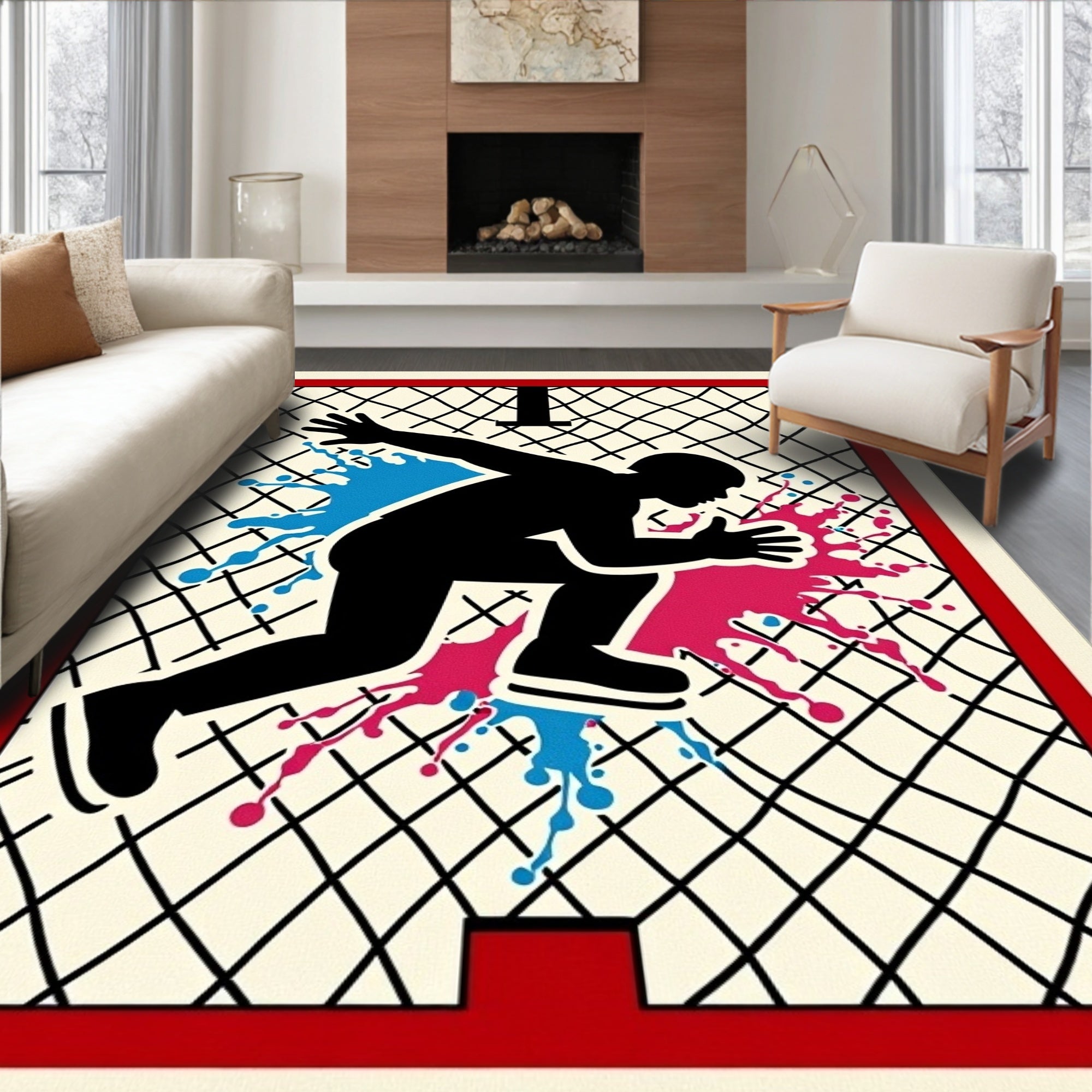 Athletic Runner Splash Black Crimson Rug