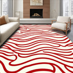 Crimson Red Abstract Wave Rug