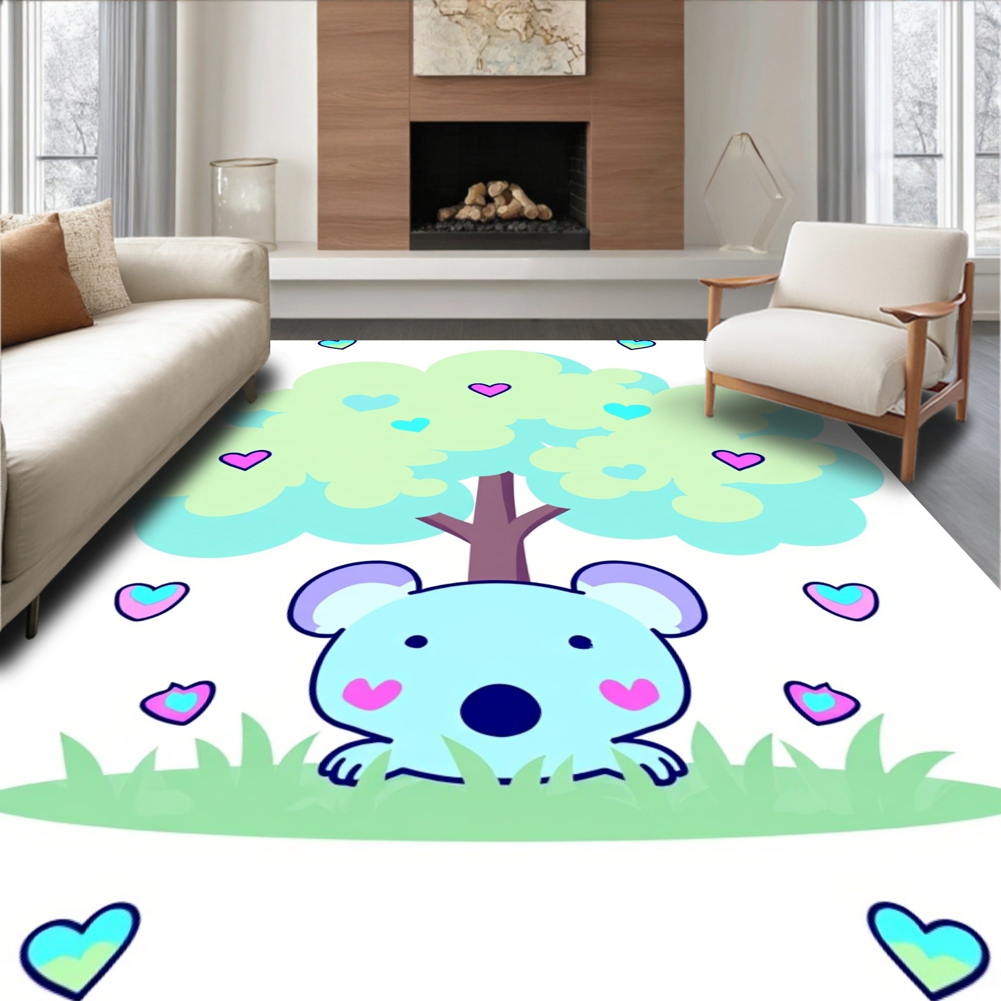 Whimsical Blue Koala Heart Tree Rug