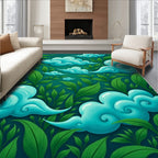 Teal Clouds Lush Green Foliage Rug