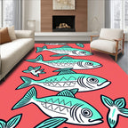 Teal Fish School Mid-Century Modern Aqua Rug