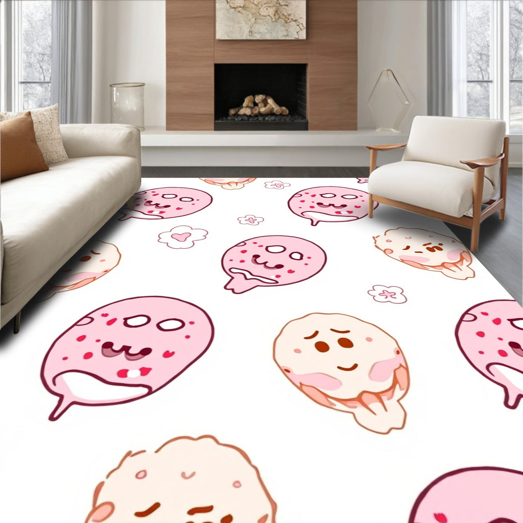 Whimsical Pink Cloud Character Medley Rug