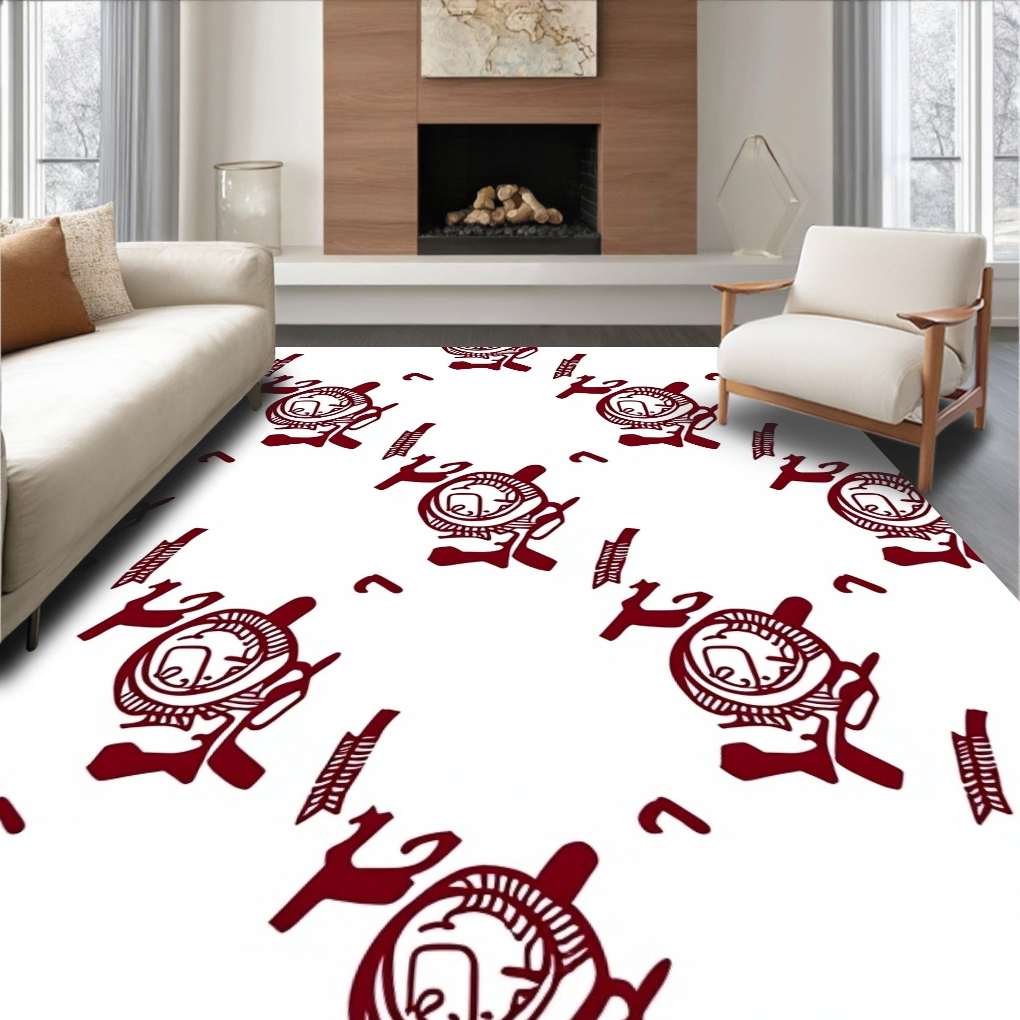 Deep Red Tribal Totem Arrangement Rug