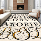 Elegant Black Gold Calligraphy Alphabet Rug
