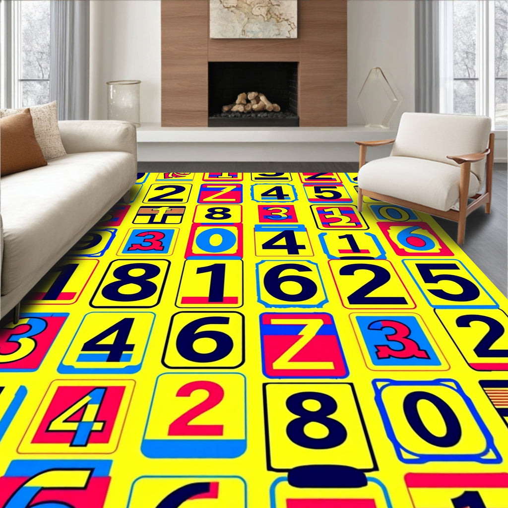 Vivid Yellow Crimson Blue Numbers Rug