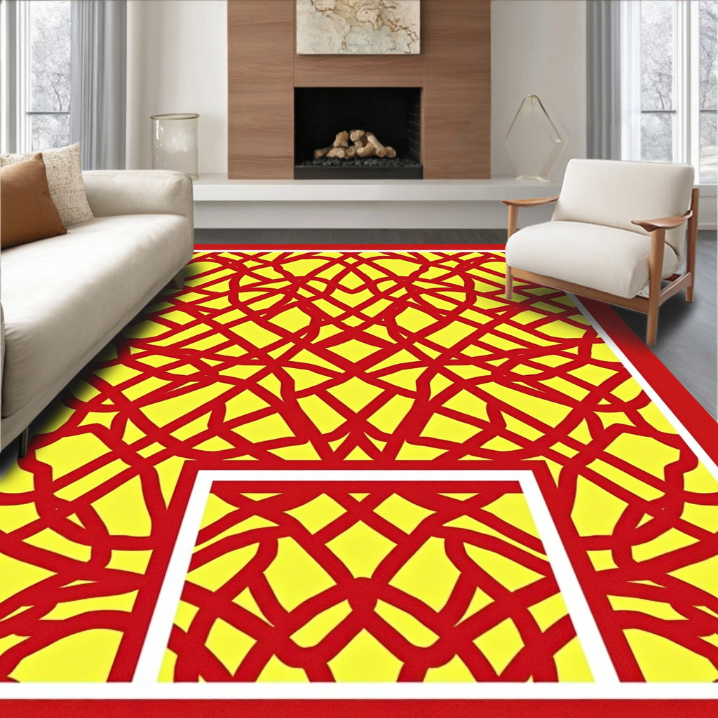 Bold Red Geometric Interwoven Rug