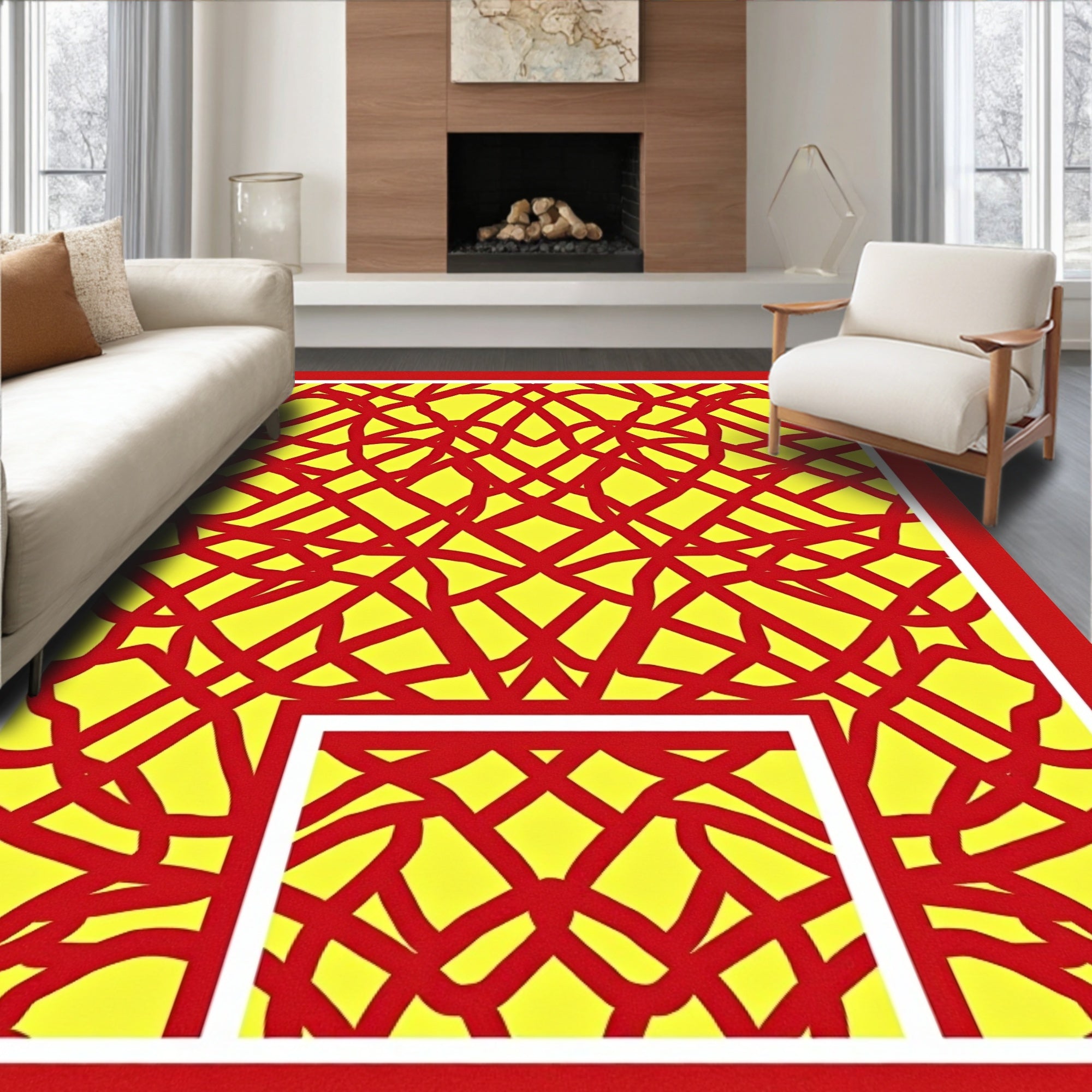 Bold Red Geometric Interwoven Rug