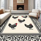 Farmhouse Black Rooster Red Comb Rooster Border Rug