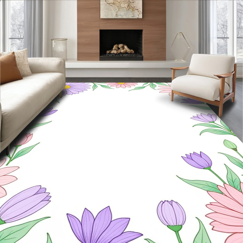 Pastel Floral Border Frame Rug
