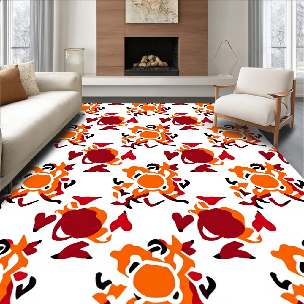Vibrant Orange Red Abstract Bloom Rug