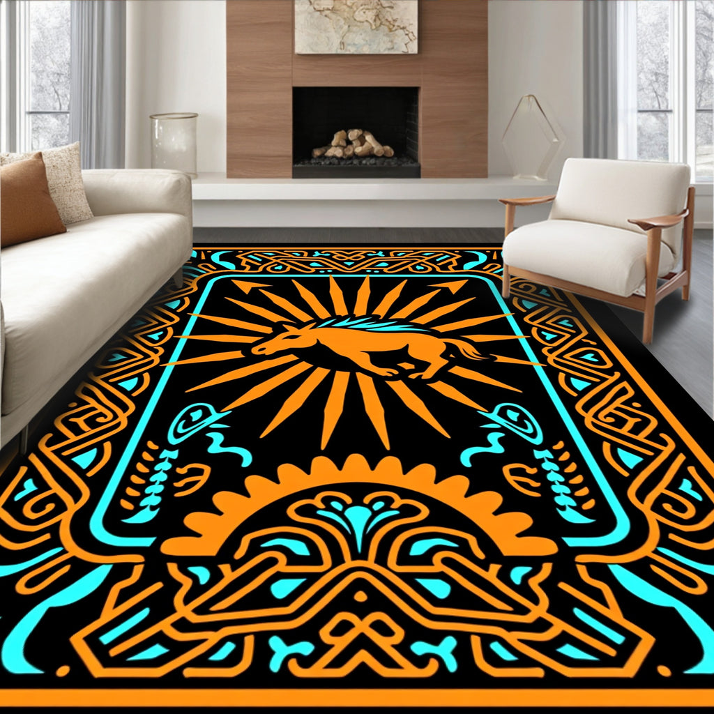 Orange Horse Sunburst Celtic Frame Rug