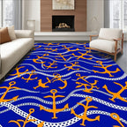 Orange Anchors on Blue Waves Rug
