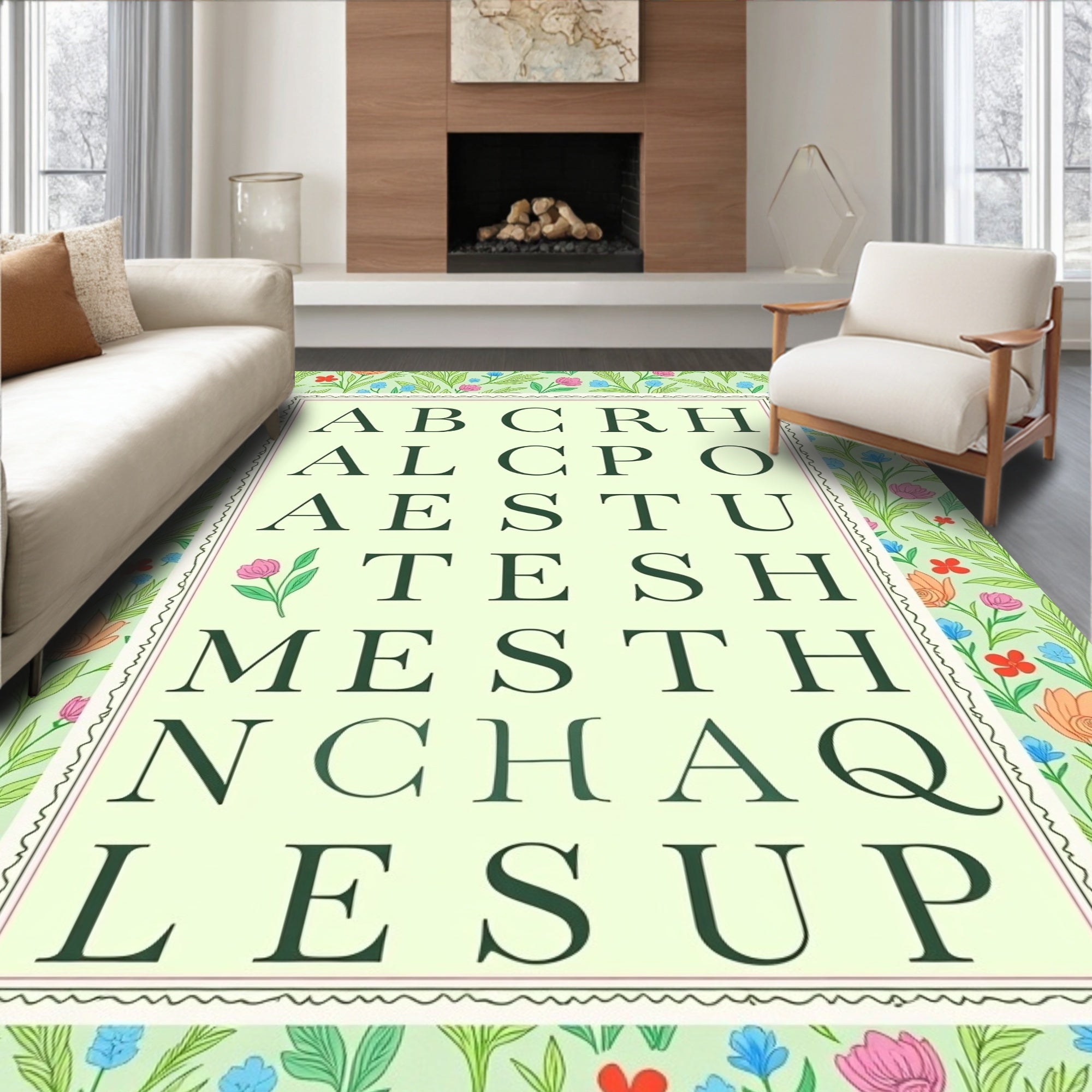 Floral Garden Alphabet Collage Rug