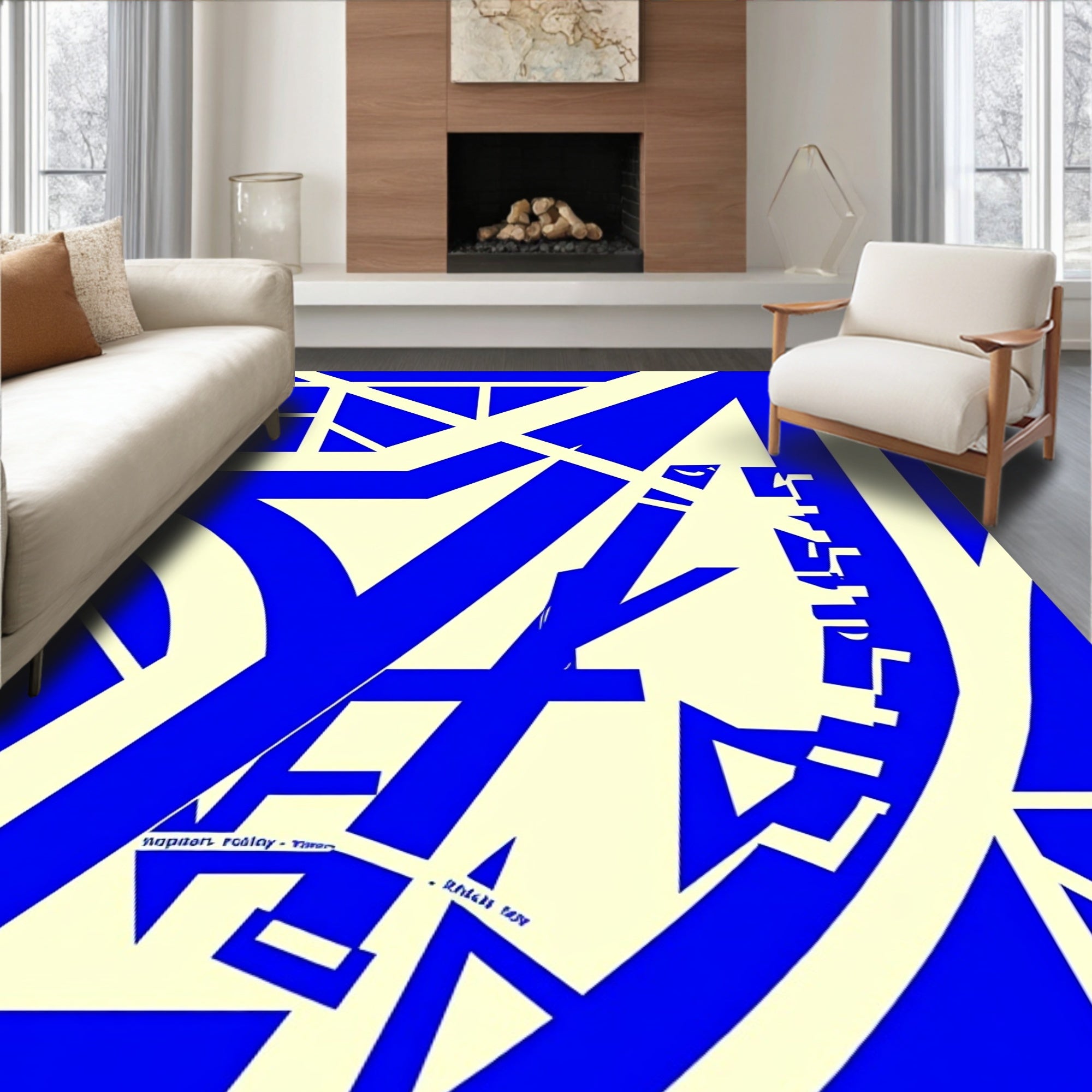 Bold Royal Blue Abstract Forms Rug